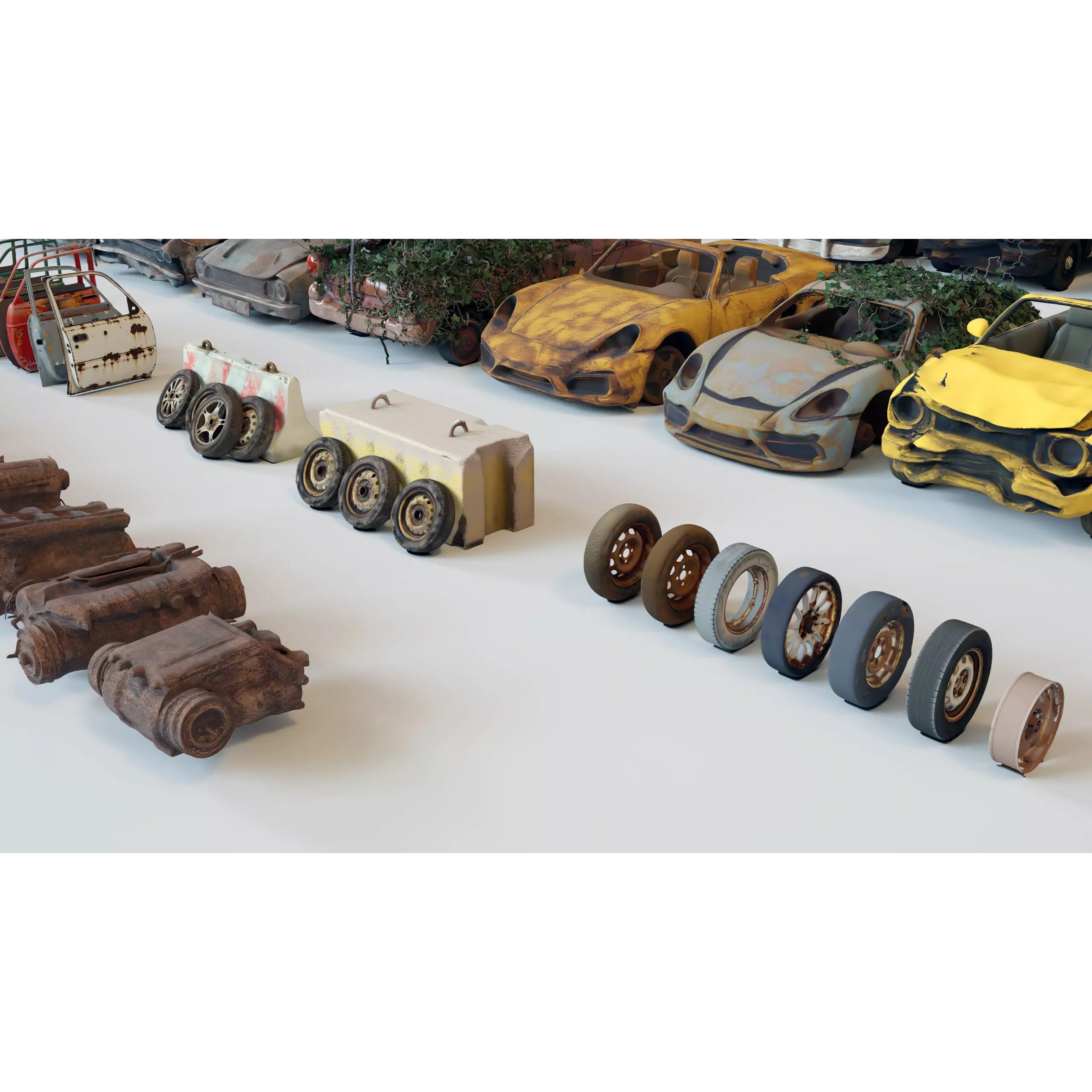 Old Abandoned Rusty Vehicles - Low-Poly Game-Ready 3D Model - View 18