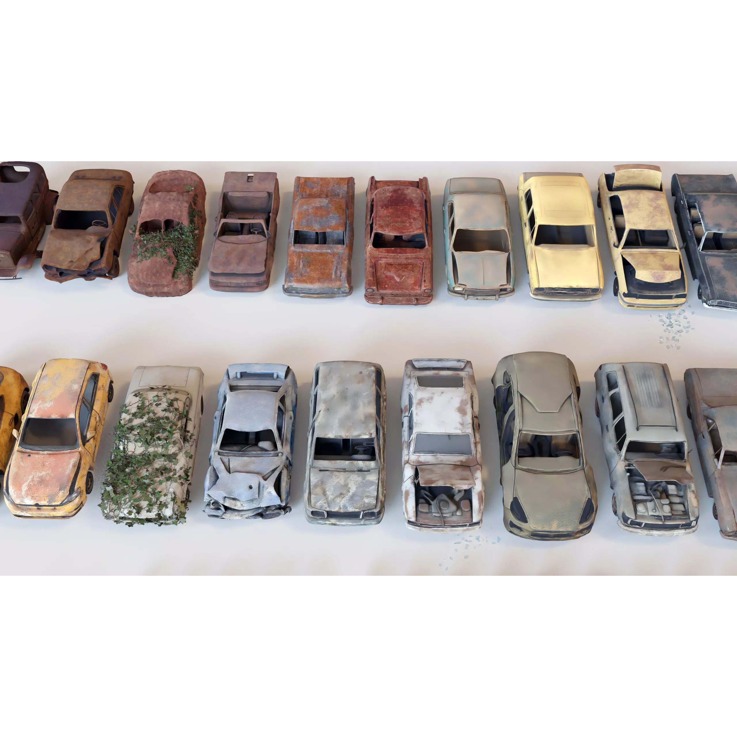 Old Abandoned Rusty Vehicles - Low-Poly Game-Ready 3D Model - View 19