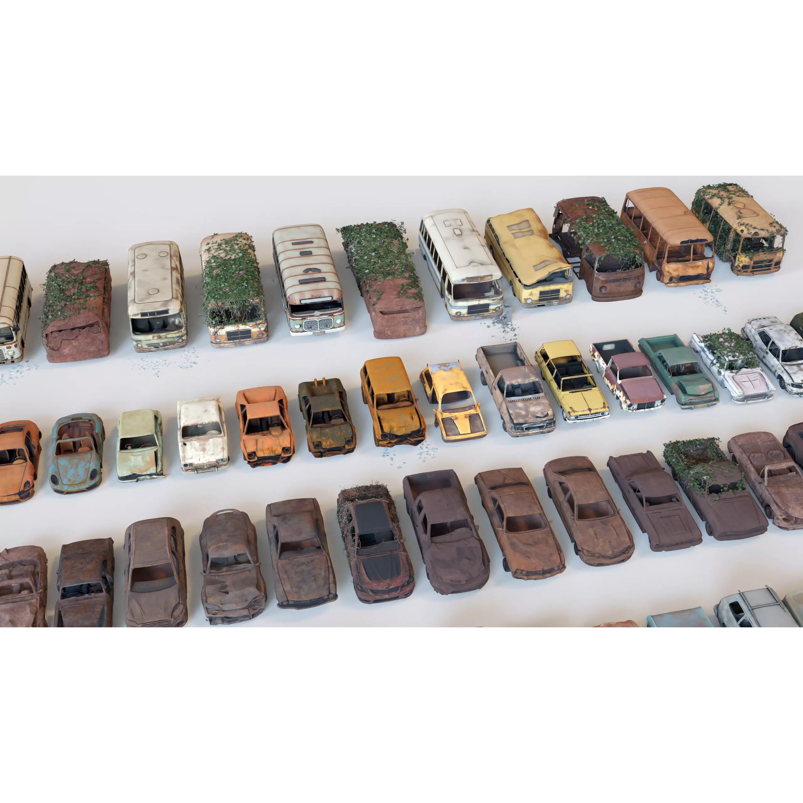 Old Abandoned Rusty Vehicles - Low-Poly Game-Ready 3D Model - View 20