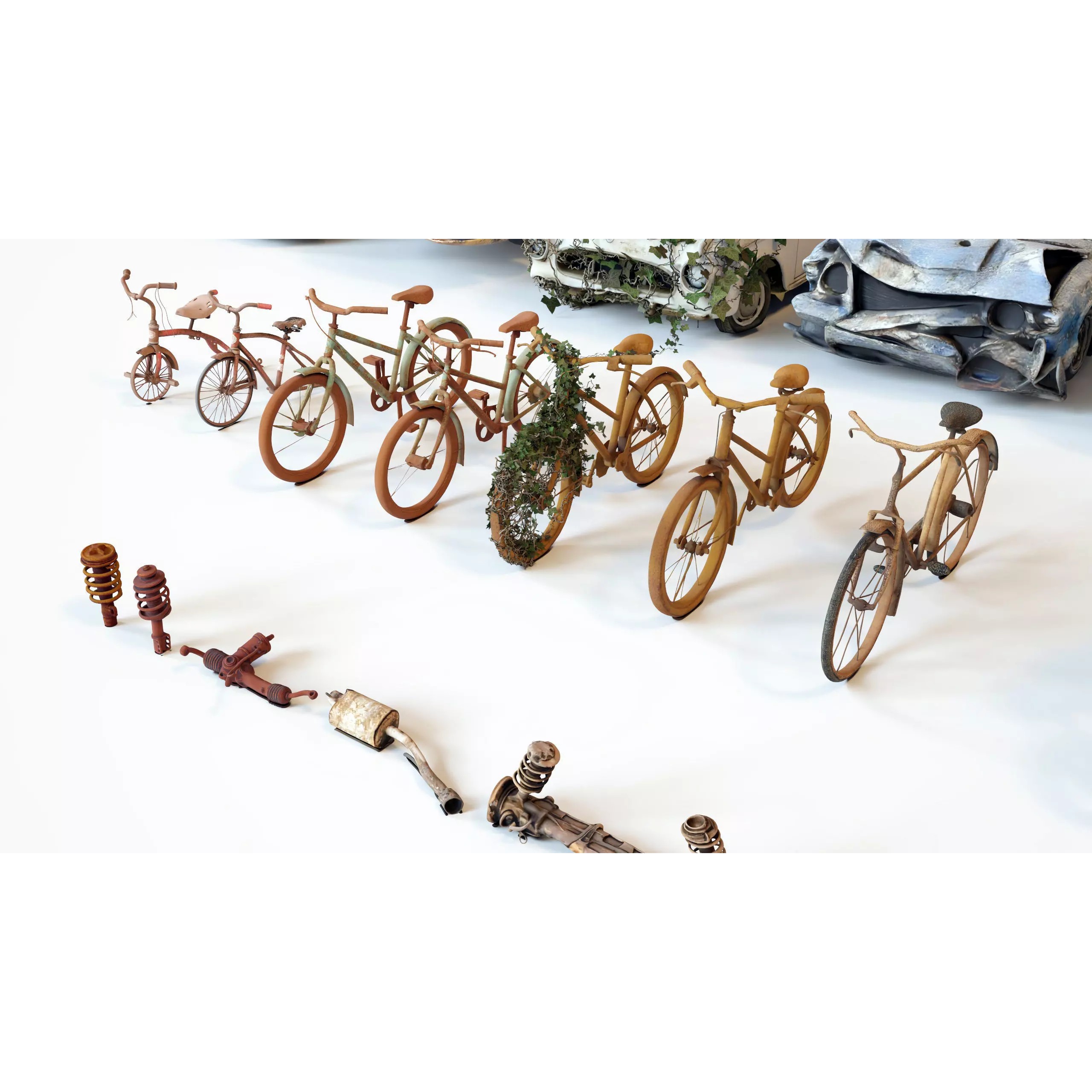 Old Abandoned Rusty Vehicles - Low-Poly Game-Ready 3D Model - View 24