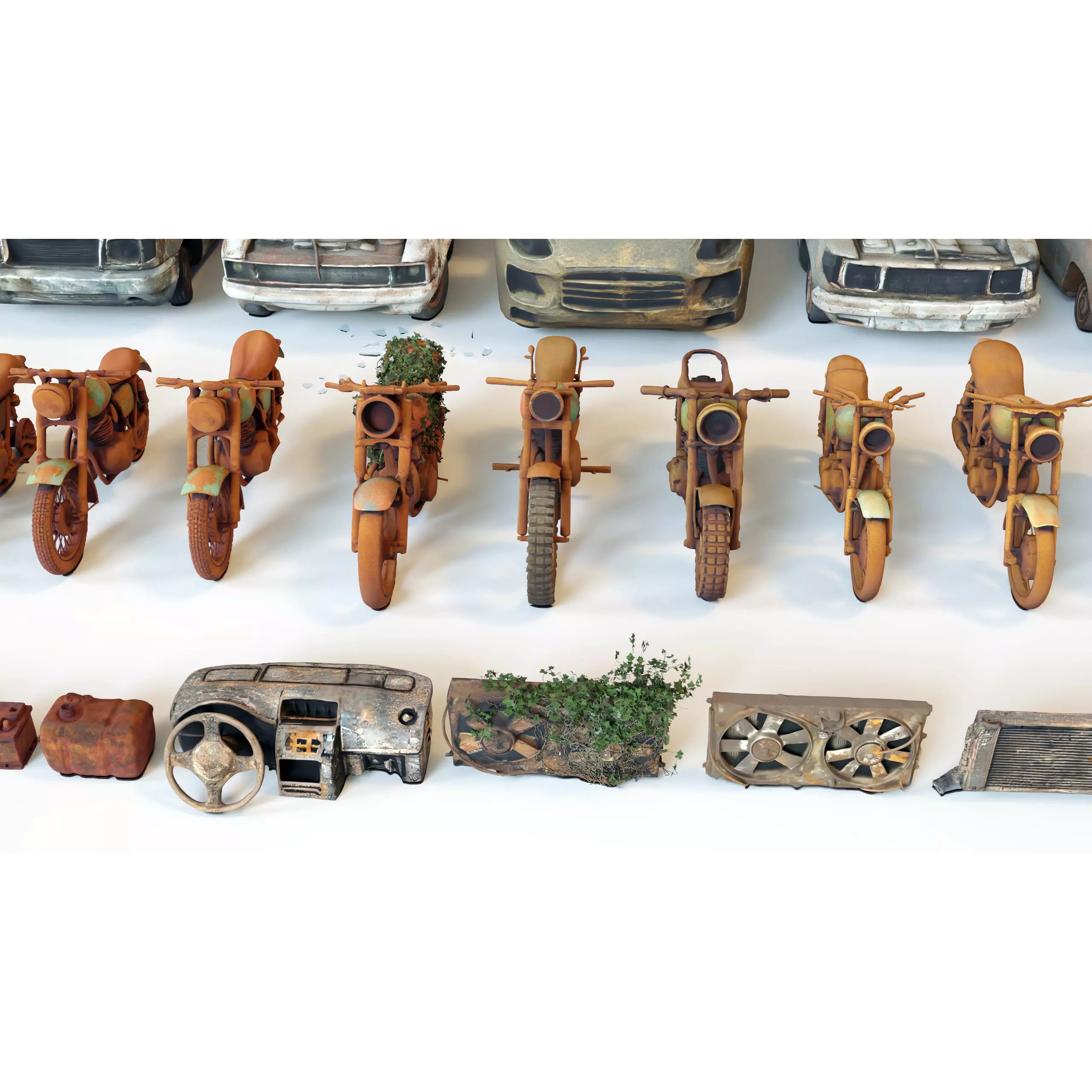 Old Abandoned Rusty Vehicles - Low-Poly Game-Ready 3D Model - View 26
