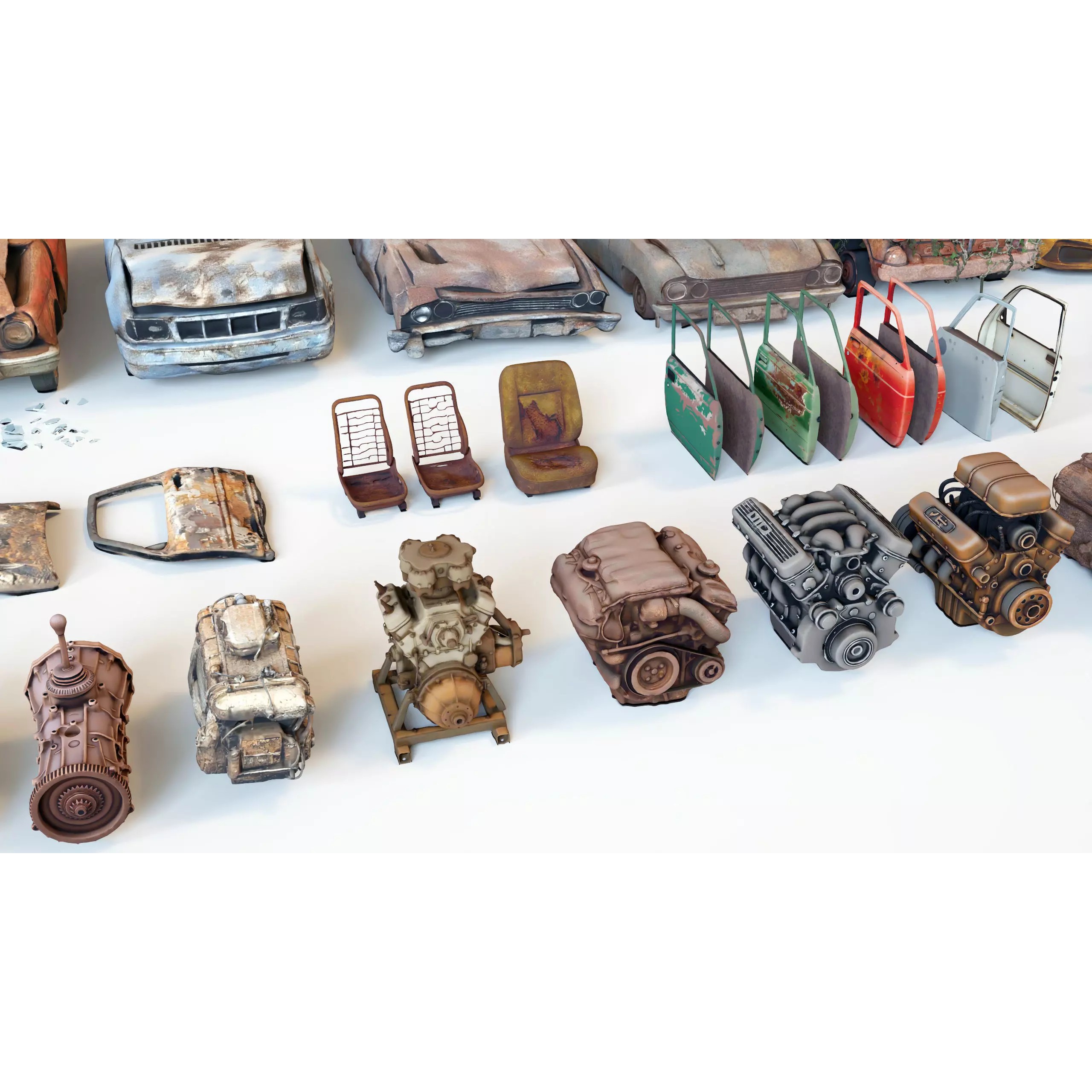 Old Abandoned Rusty Vehicles - Low-Poly Game-Ready 3D Model - View 28