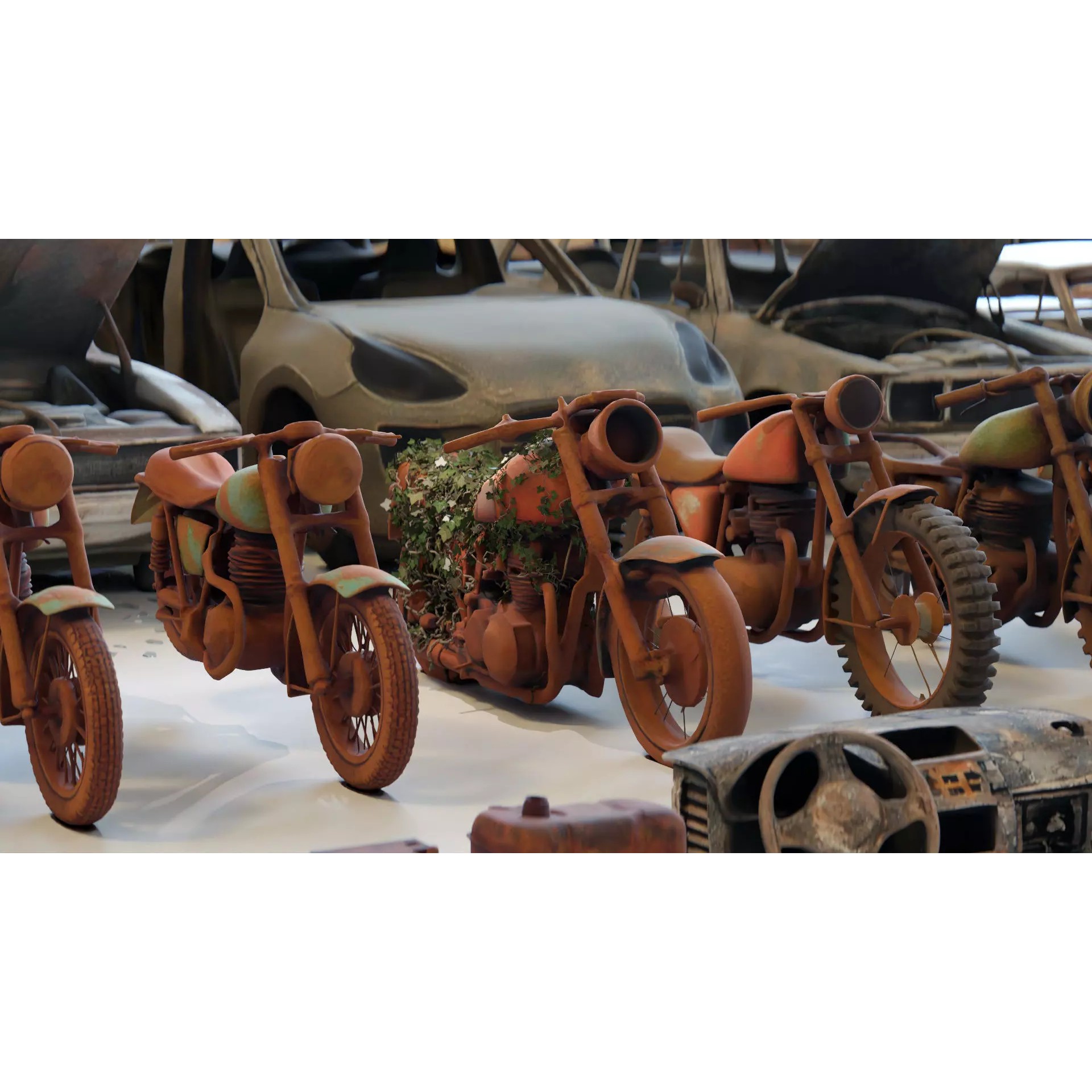 Old Abandoned Rusty Vehicles - Low-Poly Game-Ready 3D Model - View 5