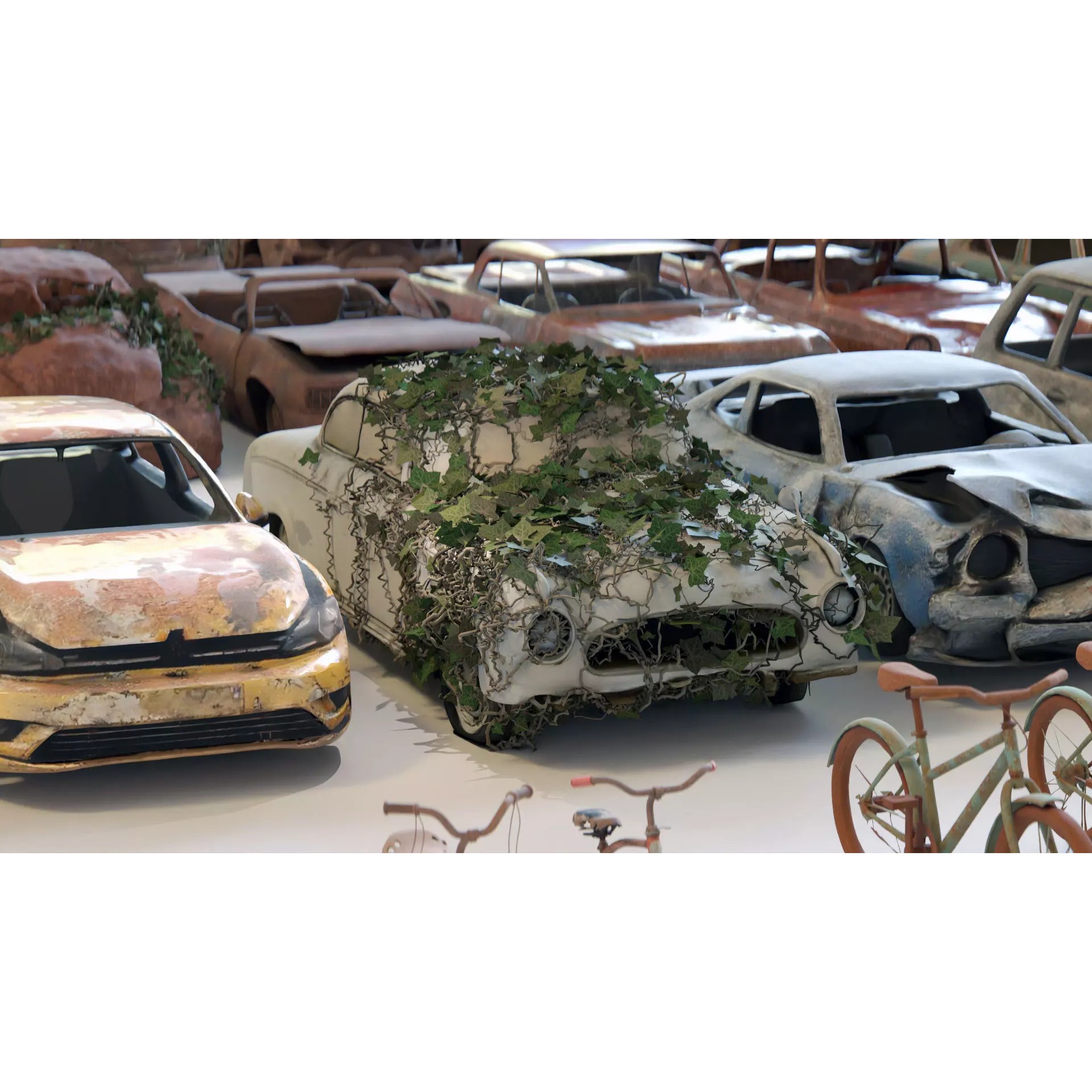 Old Abandoned Rusty Vehicles - Low-Poly Game-Ready 3D Model - View 6