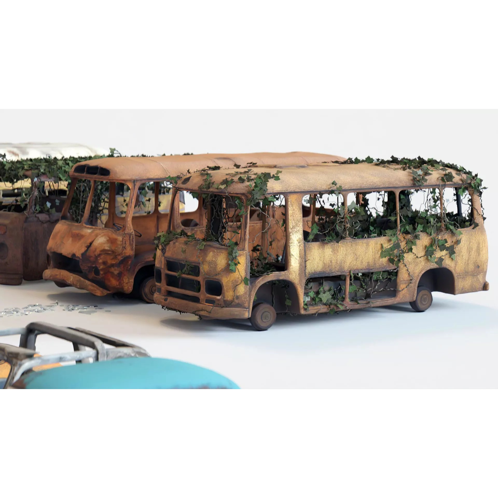 Old Abandoned Rusty Vehicles - Low-Poly Game-Ready 3D Model - View 7