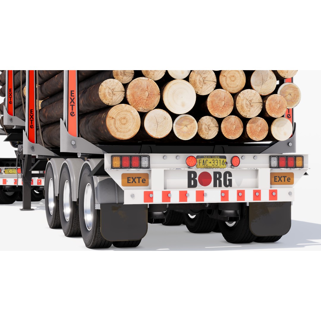 Double Log Trailer 3D Model – High Detail PBR Texture Asset, FBX - View 11