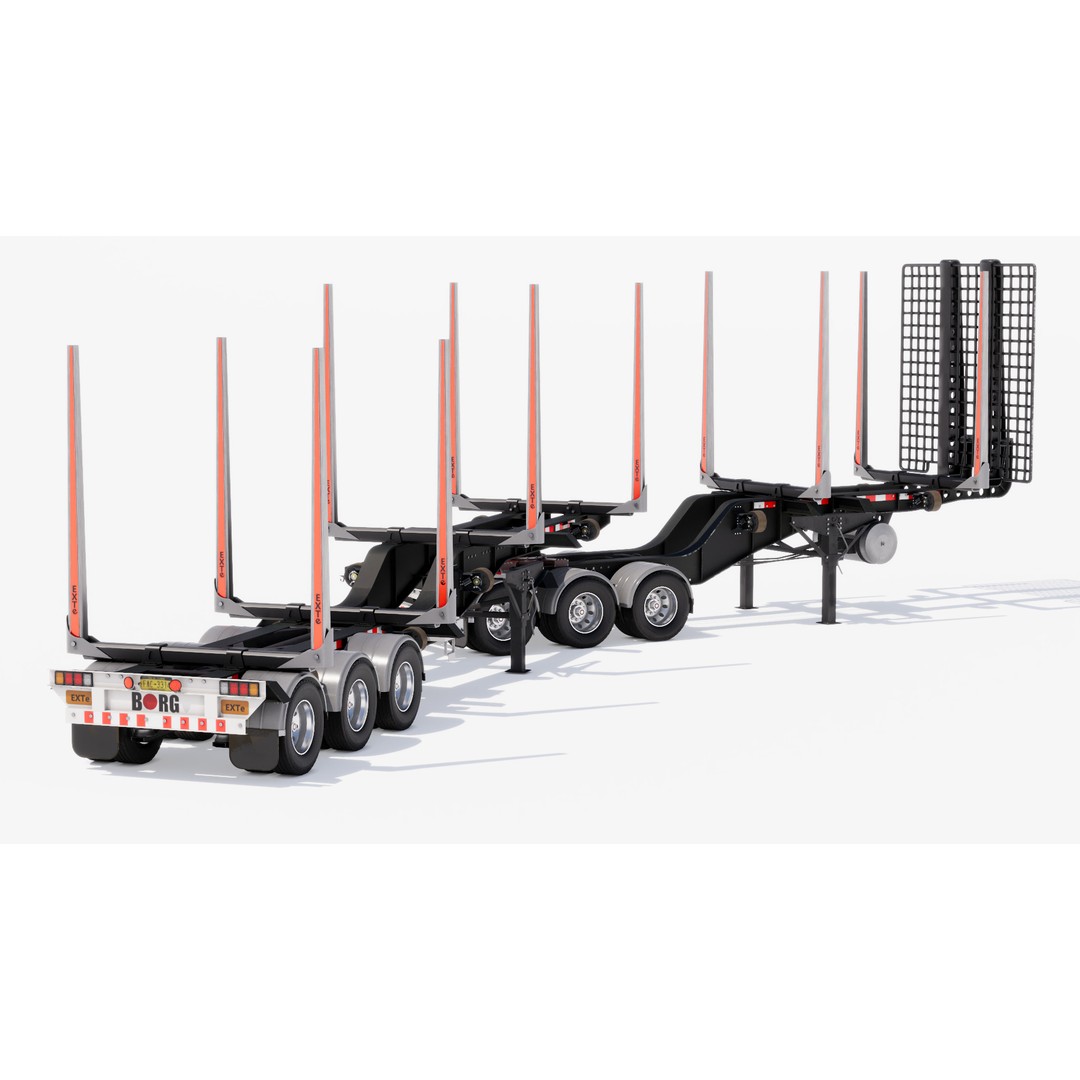 Double Log Trailer 3D Model – High Detail PBR Texture Asset, FBX - View 12