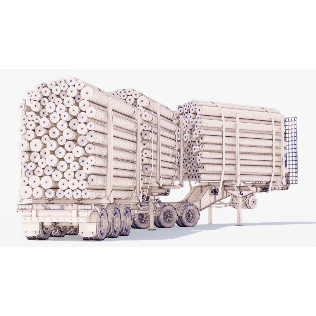 Double Log Trailer 3D Model – High Detail PBR Texture Asset, FBX - View 21