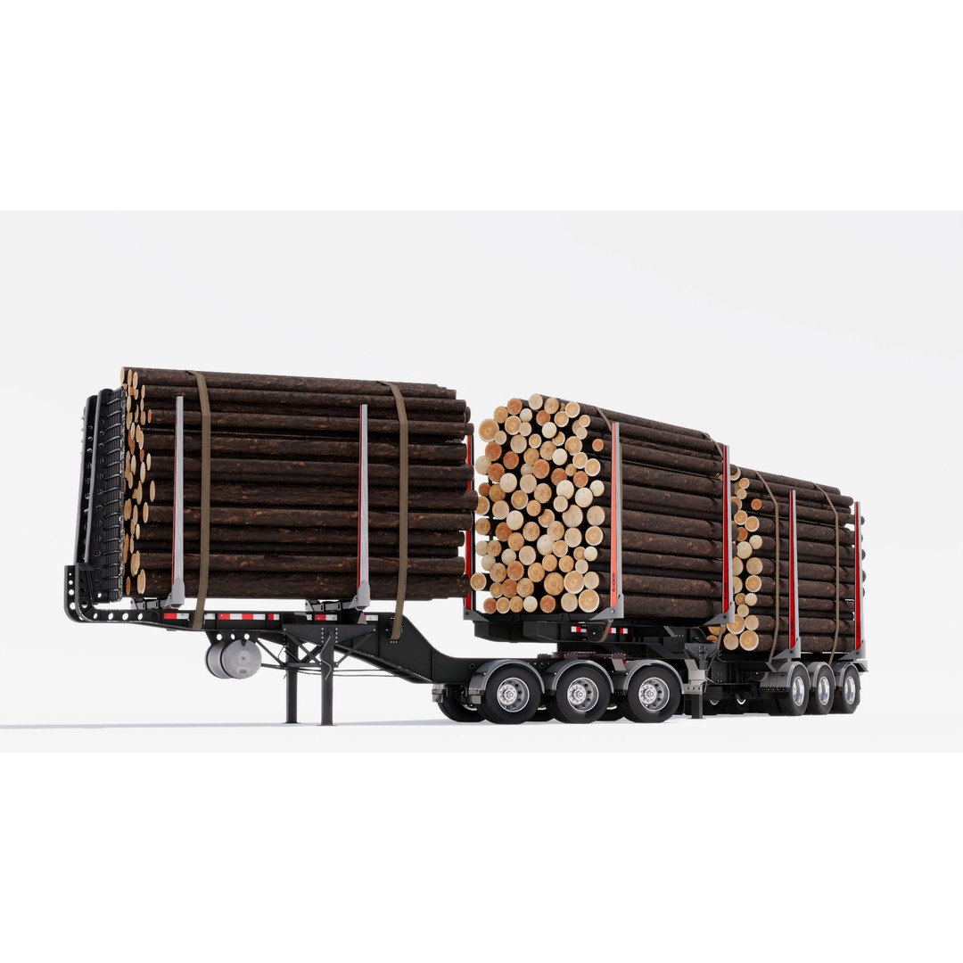Double Log Trailer 3D Model – High Detail PBR Texture Asset, FBX - View 3