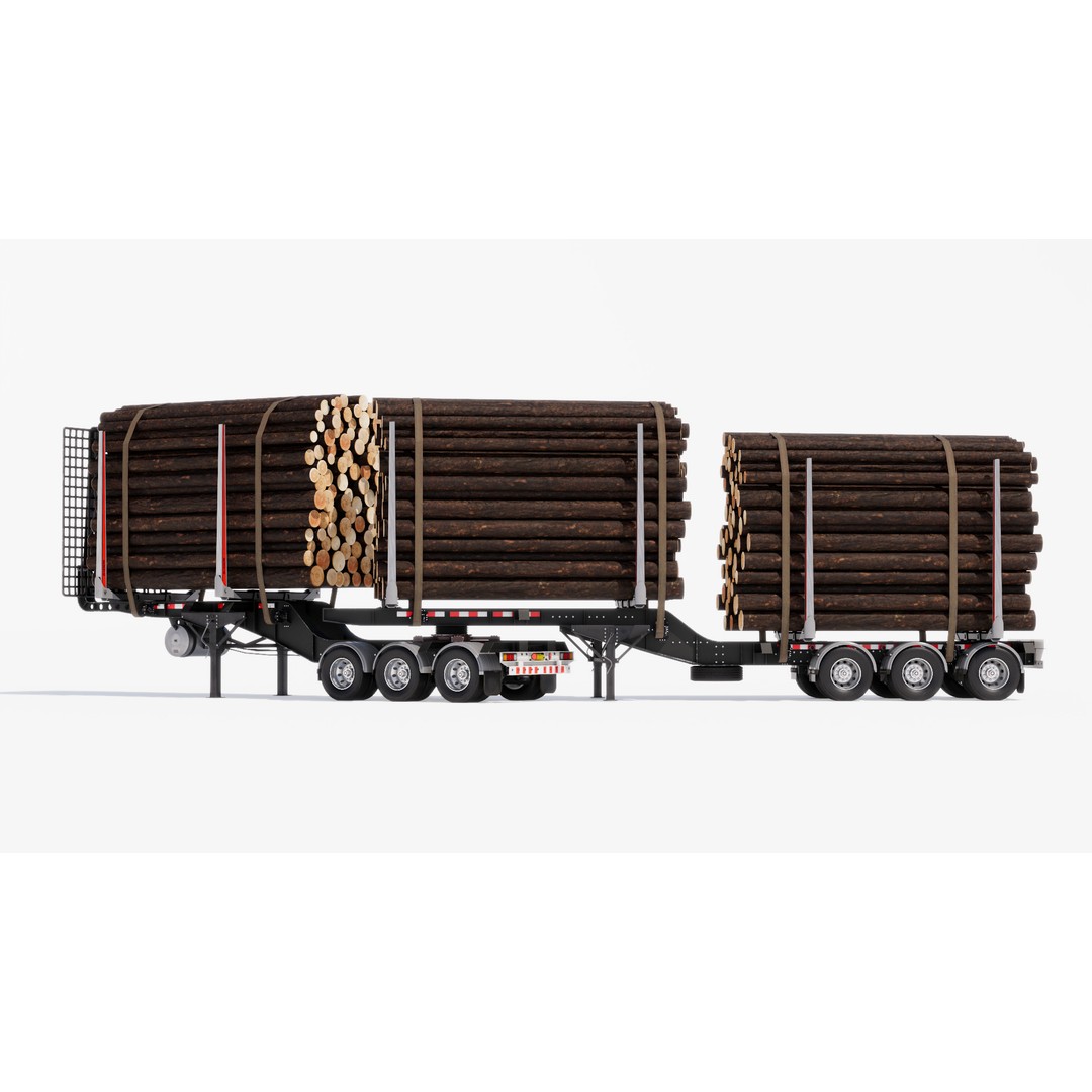 Double Log Trailer 3D Model – High Detail PBR Texture Asset, FBX - View 4