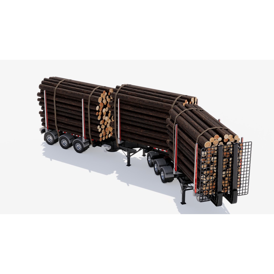Double Log Trailer 3D Model – High Detail PBR Texture Asset, FBX - View 5