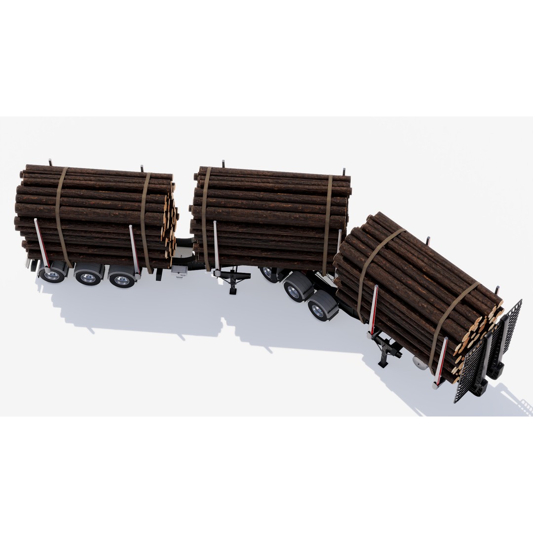 Double Log Trailer 3D Model – High Detail PBR Texture Asset, FBX - View 6
