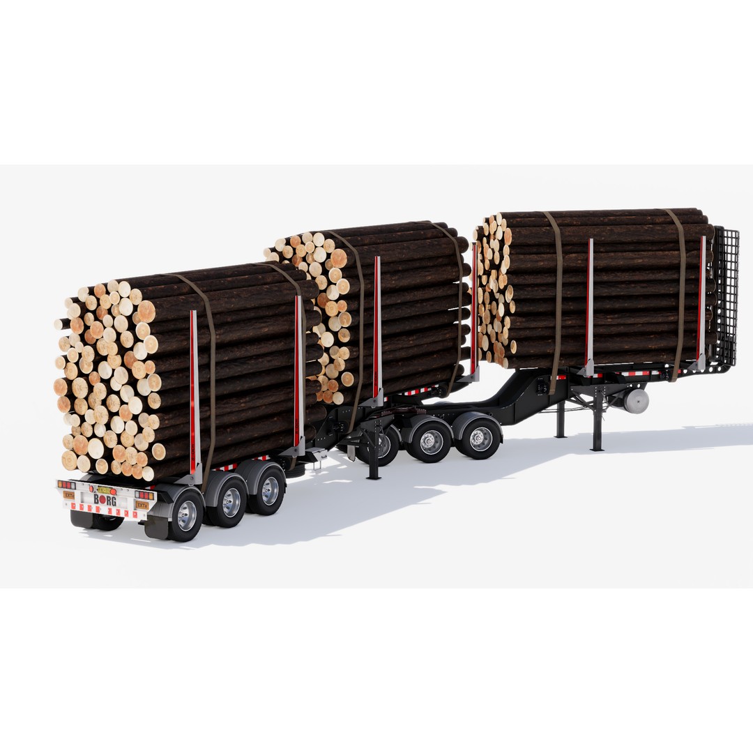 Double Log Trailer 3D Model – High Detail PBR Texture Asset, FBX - View 7