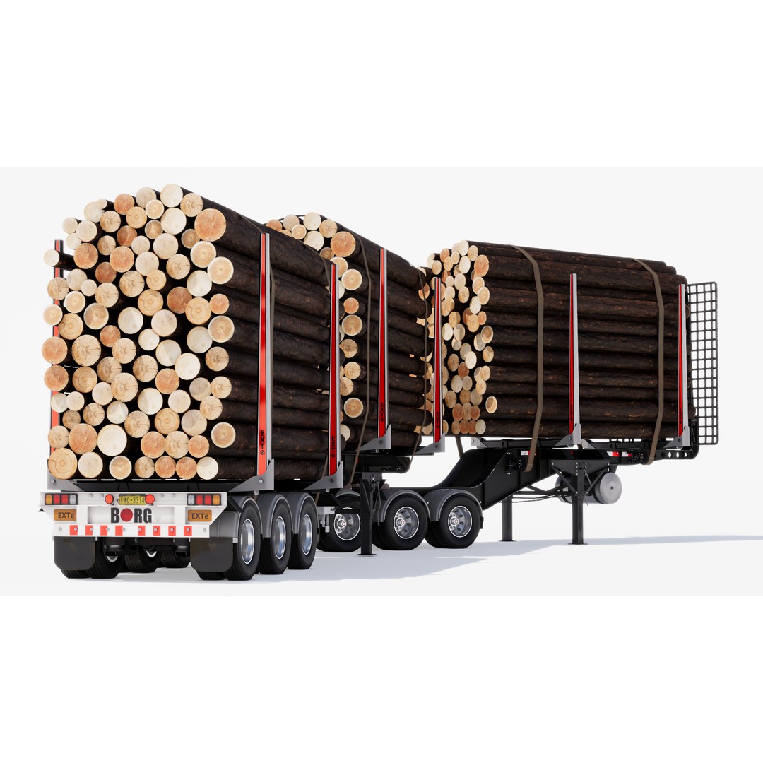 Double Log Trailer 3D Model – High Detail PBR Texture Asset, FBX - View 8