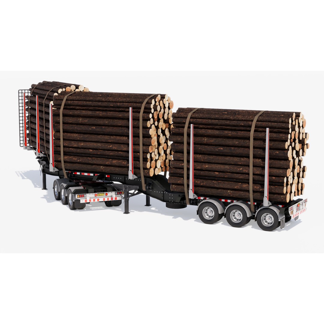 Double Log Trailer 3D Model – High Detail PBR Texture Asset, FBX - View 9