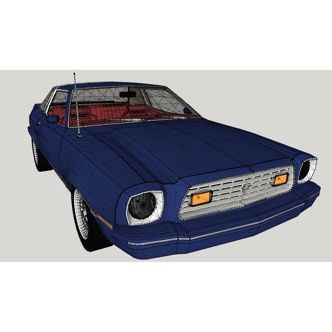 Mustang Ghia 1976 3D Model – Low Poly Antique Car Asset, FBX - View 14