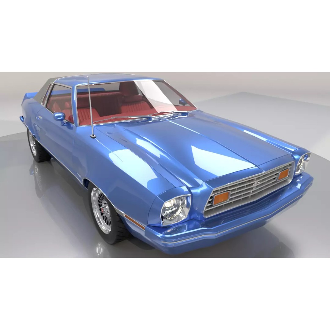 Mustang Ghia 1976 3D Model – Low Poly Antique Car Asset, FBX - View 2