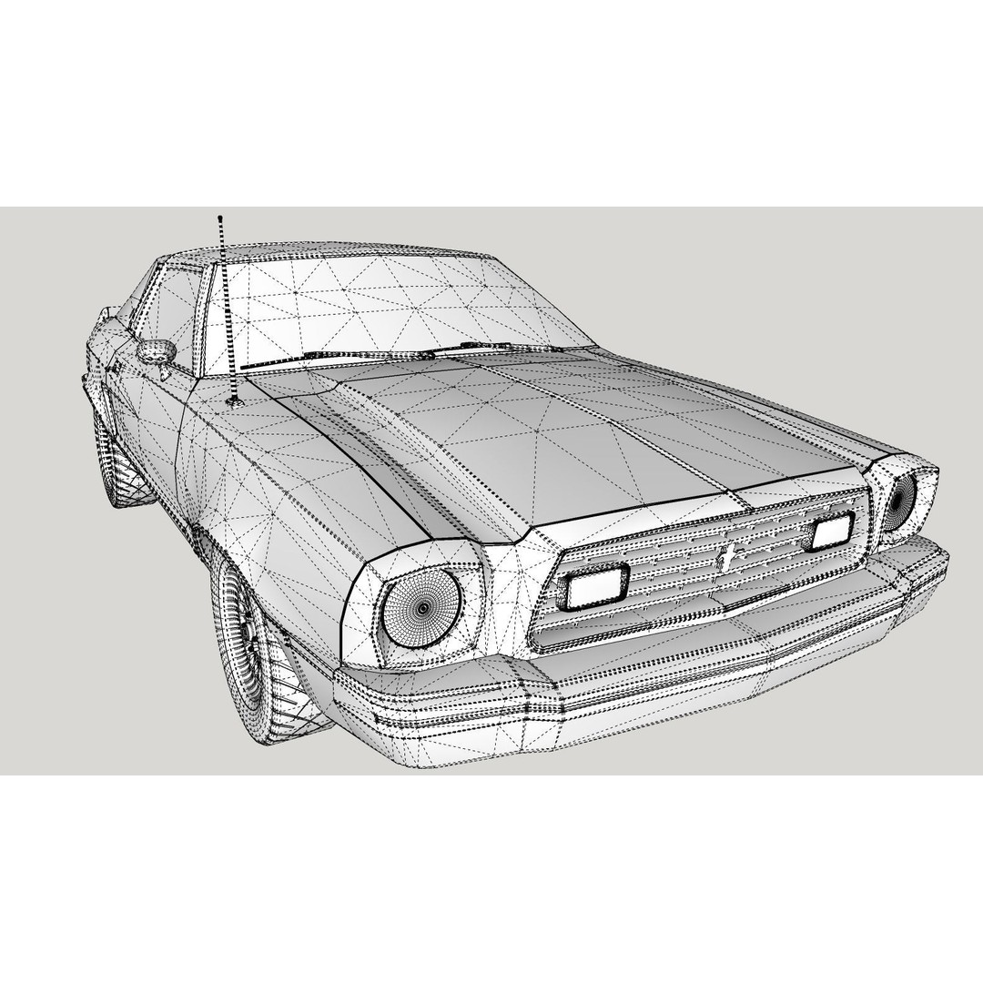 Mustang Ghia 1976 3D Model – Low Poly Antique Car Asset, FBX - View 20