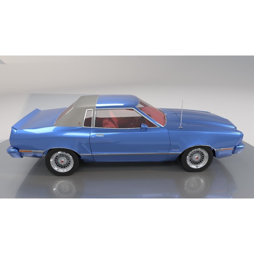 Mustang Ghia 1976 3D Model – Low Poly Antique Car Asset, FBX - View 4