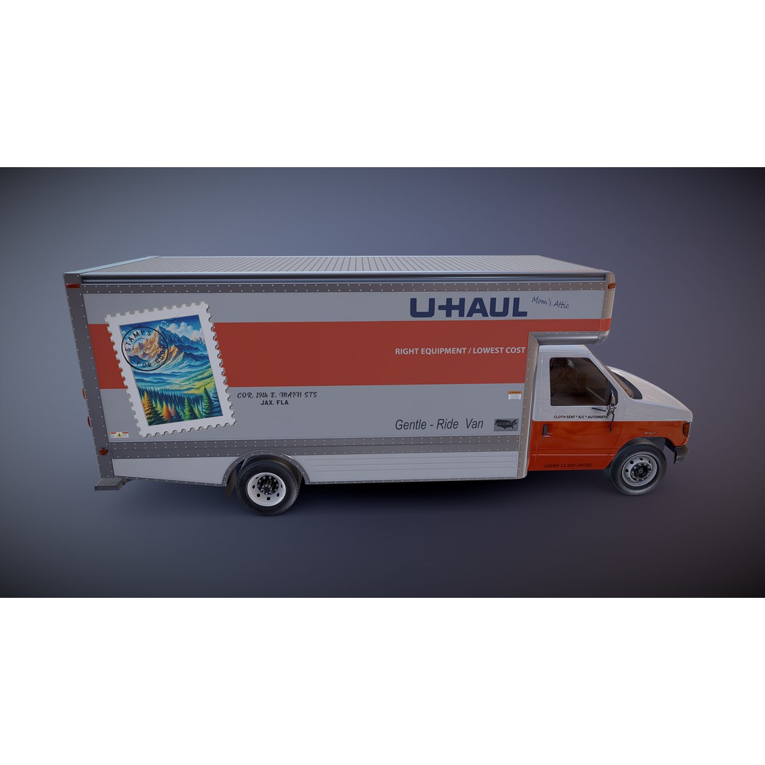 U-Haul Moving Box Truck 3D Model – Low Poly Game Ready Vehicle, FBX - View 22
