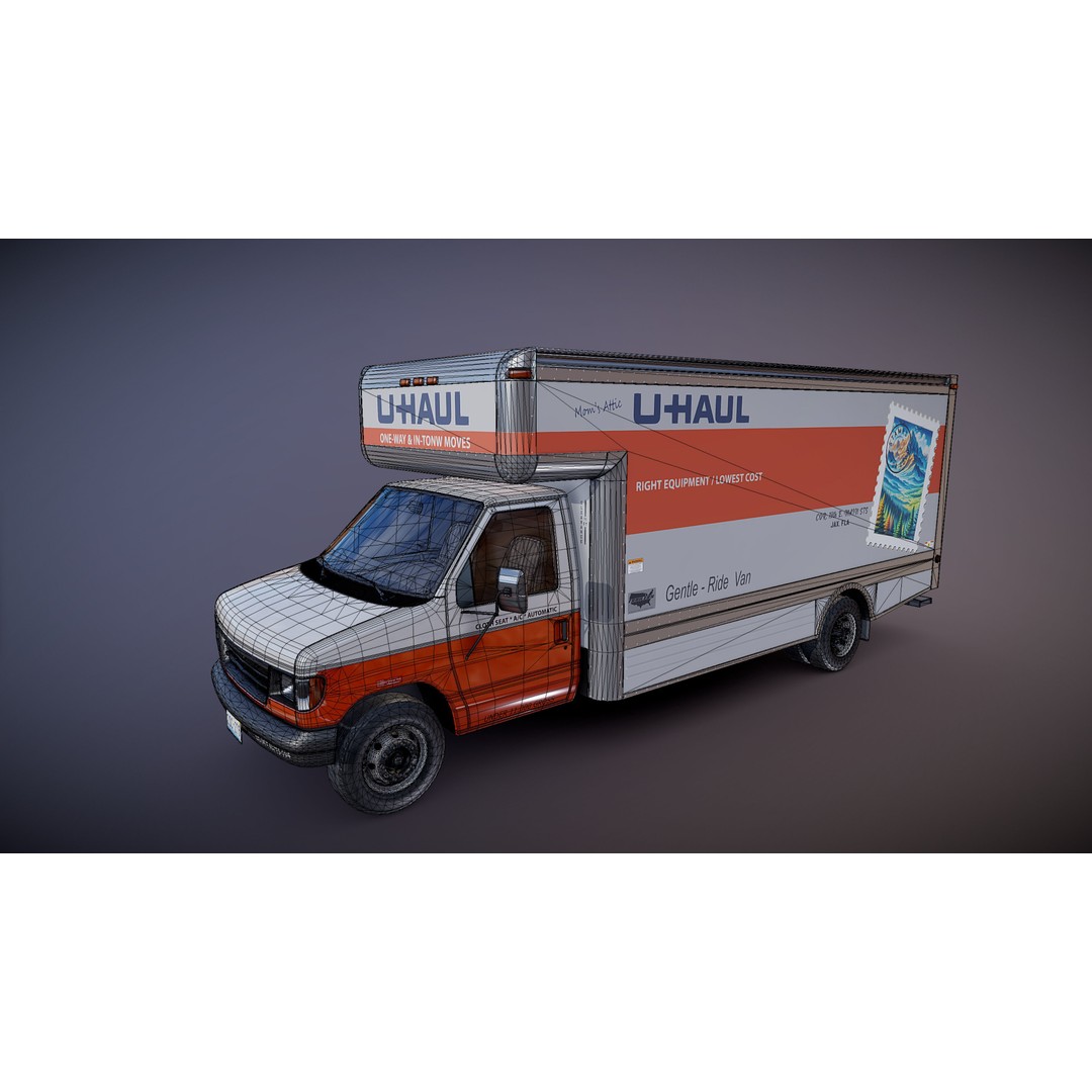 U-Haul Moving Box Truck 3D Model – Low Poly Game Ready Vehicle, FBX - View 26