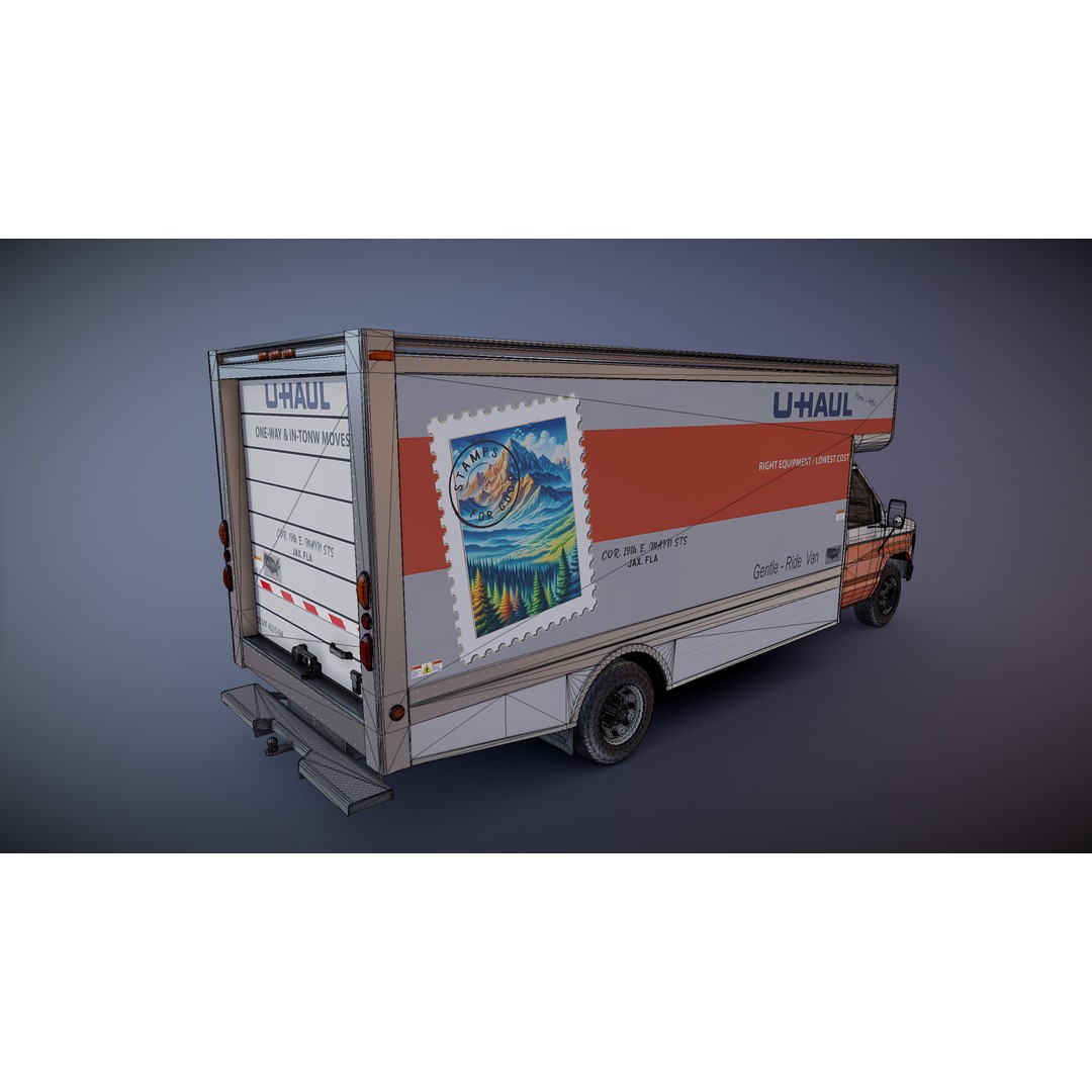 U-Haul Moving Box Truck 3D Model – Low Poly Game Ready Vehicle, FBX - View 27