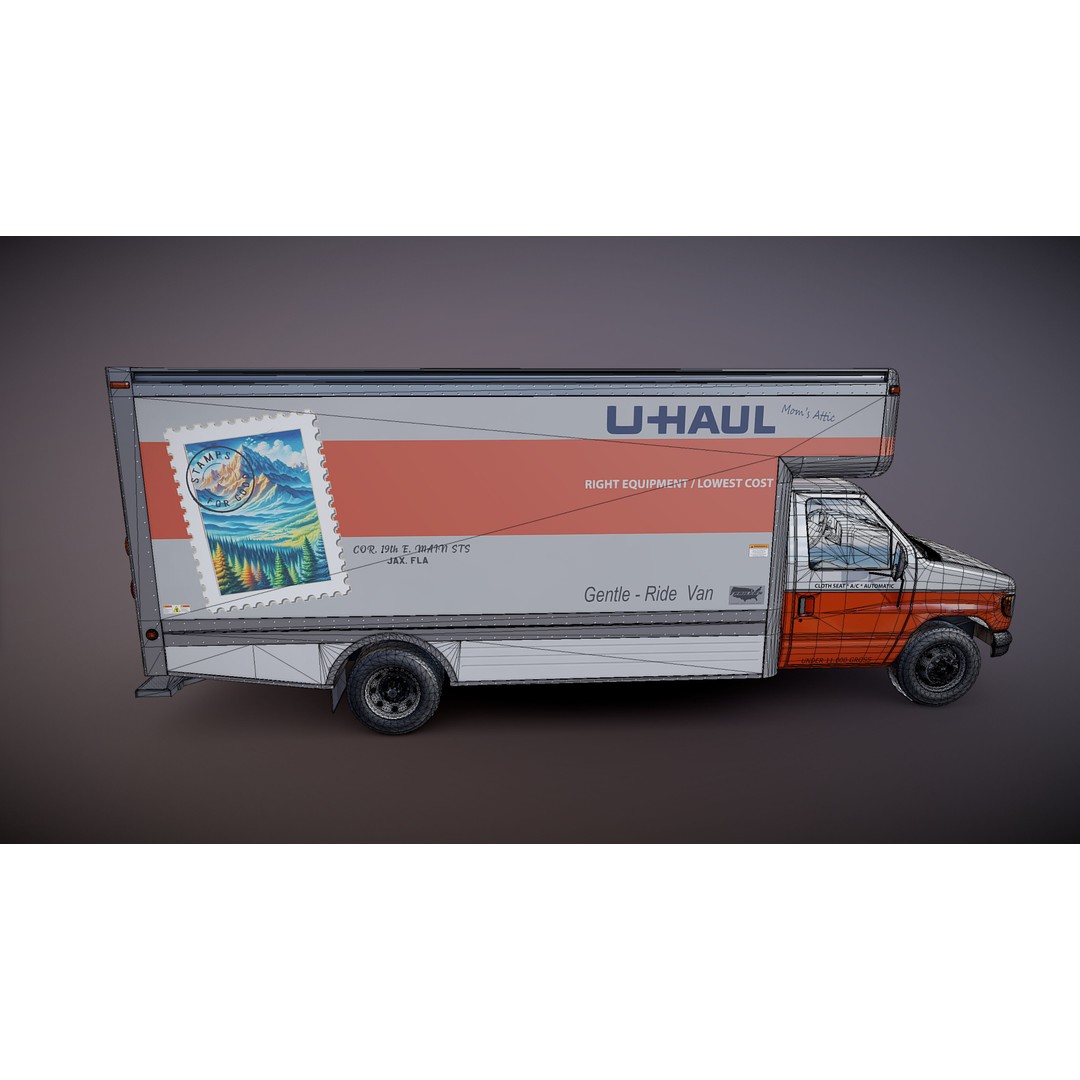 U-Haul Moving Box Truck 3D Model – Low Poly Game Ready Vehicle, FBX - View 28