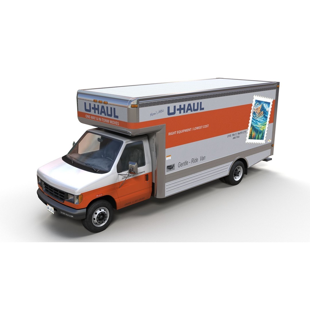 U-Haul Moving Box Truck 3D Model – Low Poly Game Ready Vehicle, FBX - View 3