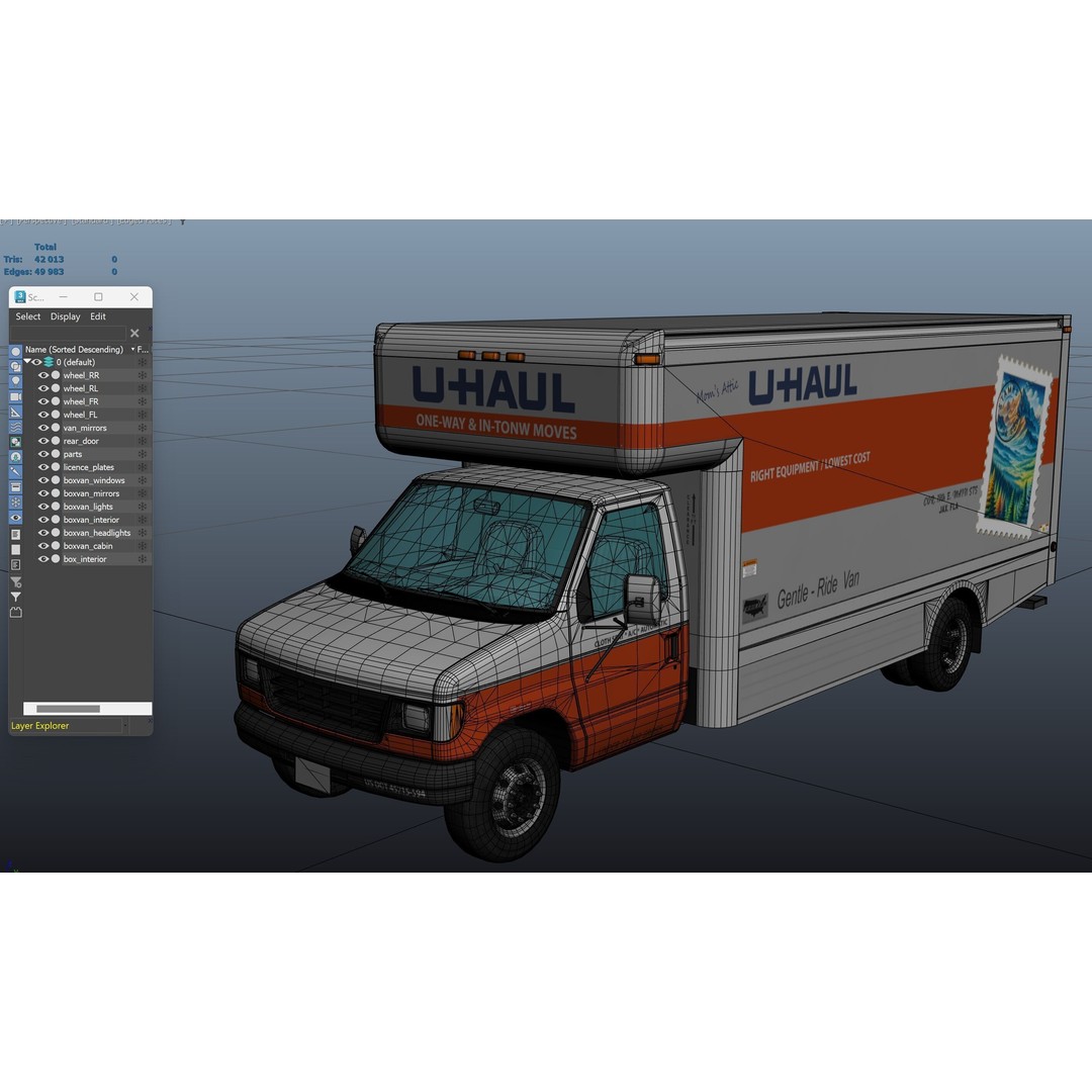 U-Haul Moving Box Truck 3D Model – Low Poly Game Ready Vehicle, FBX - View 34
