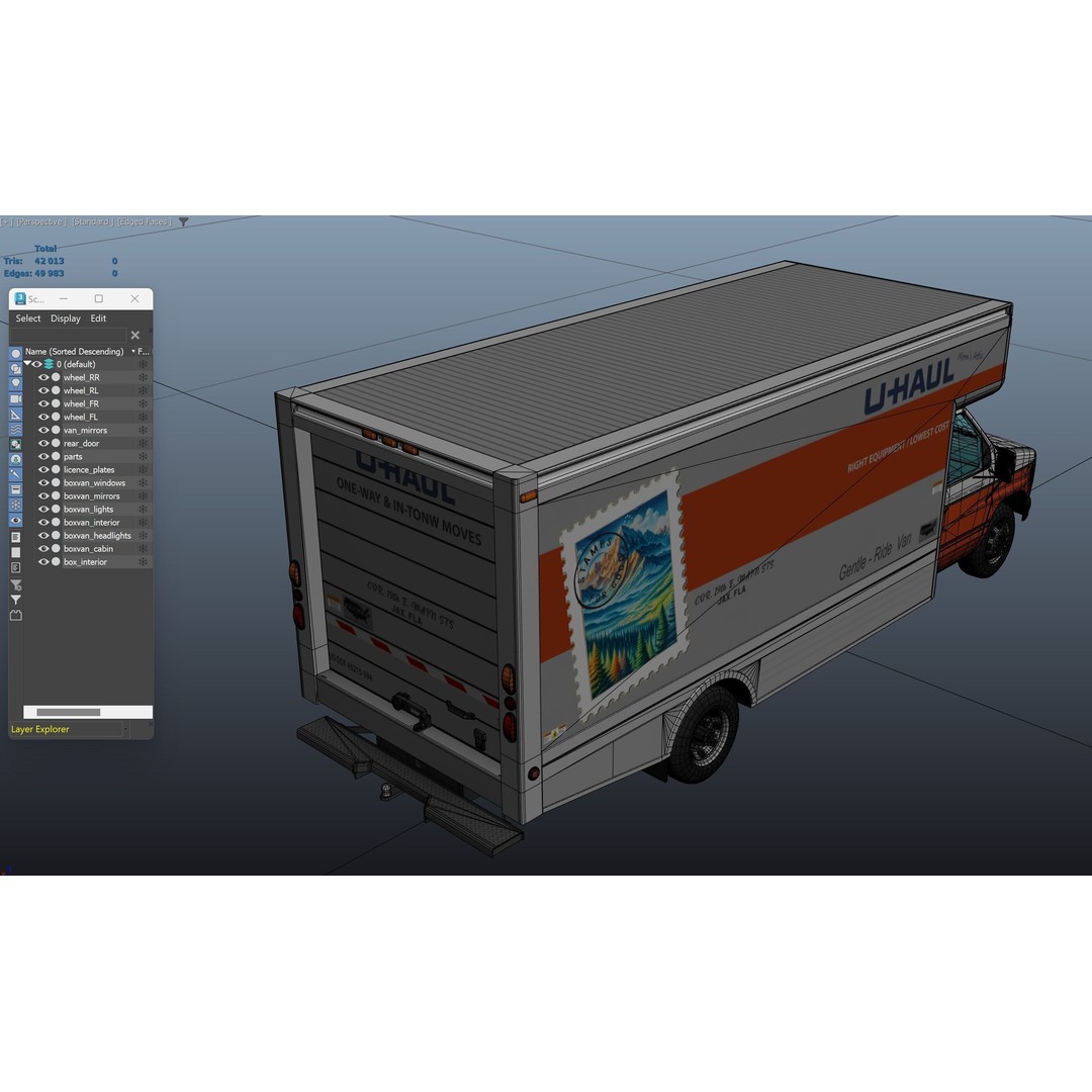 U-Haul Moving Box Truck 3D Model – Low Poly Game Ready Vehicle, FBX - View 35
