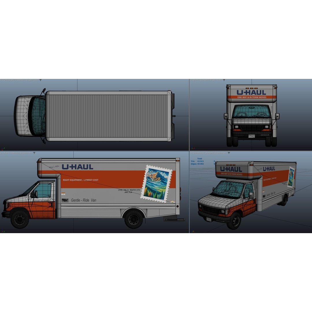 U-Haul Moving Box Truck 3D Model – Low Poly Game Ready Vehicle, FBX - View 36