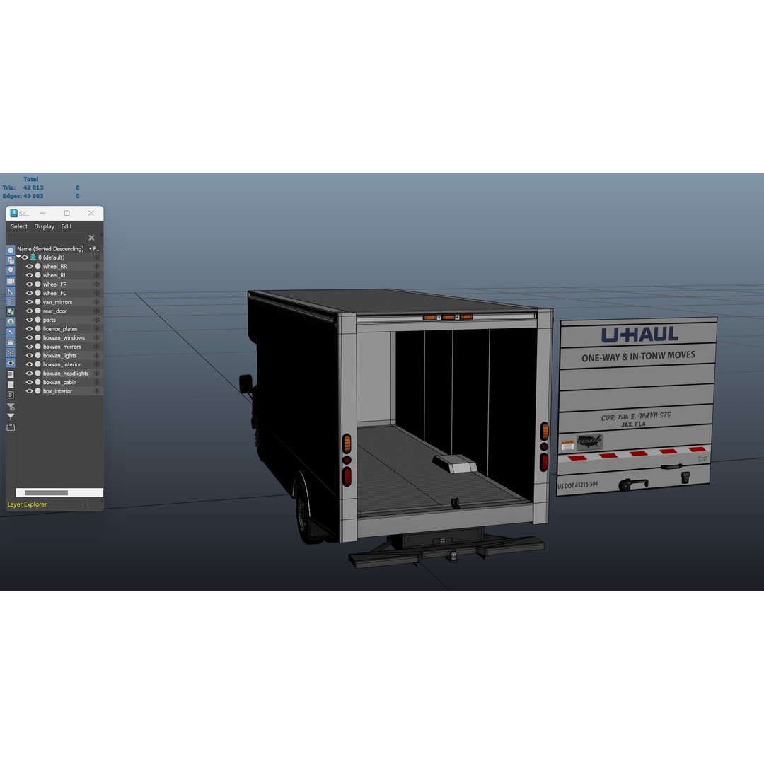 U-Haul Moving Box Truck 3D Model – Low Poly Game Ready Vehicle, FBX - View 37