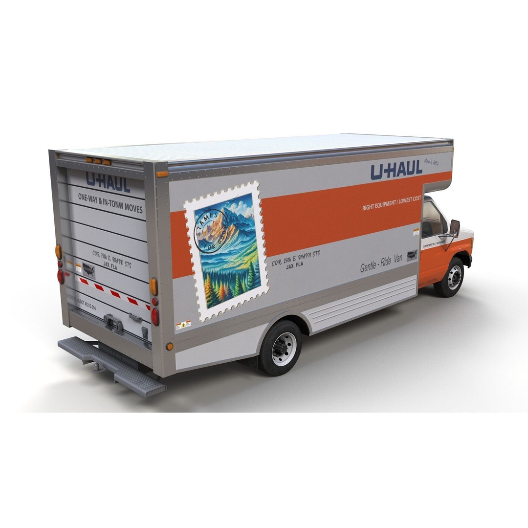 U-Haul Moving Box Truck 3D Model – Low Poly Game Ready Vehicle, FBX - View 4
