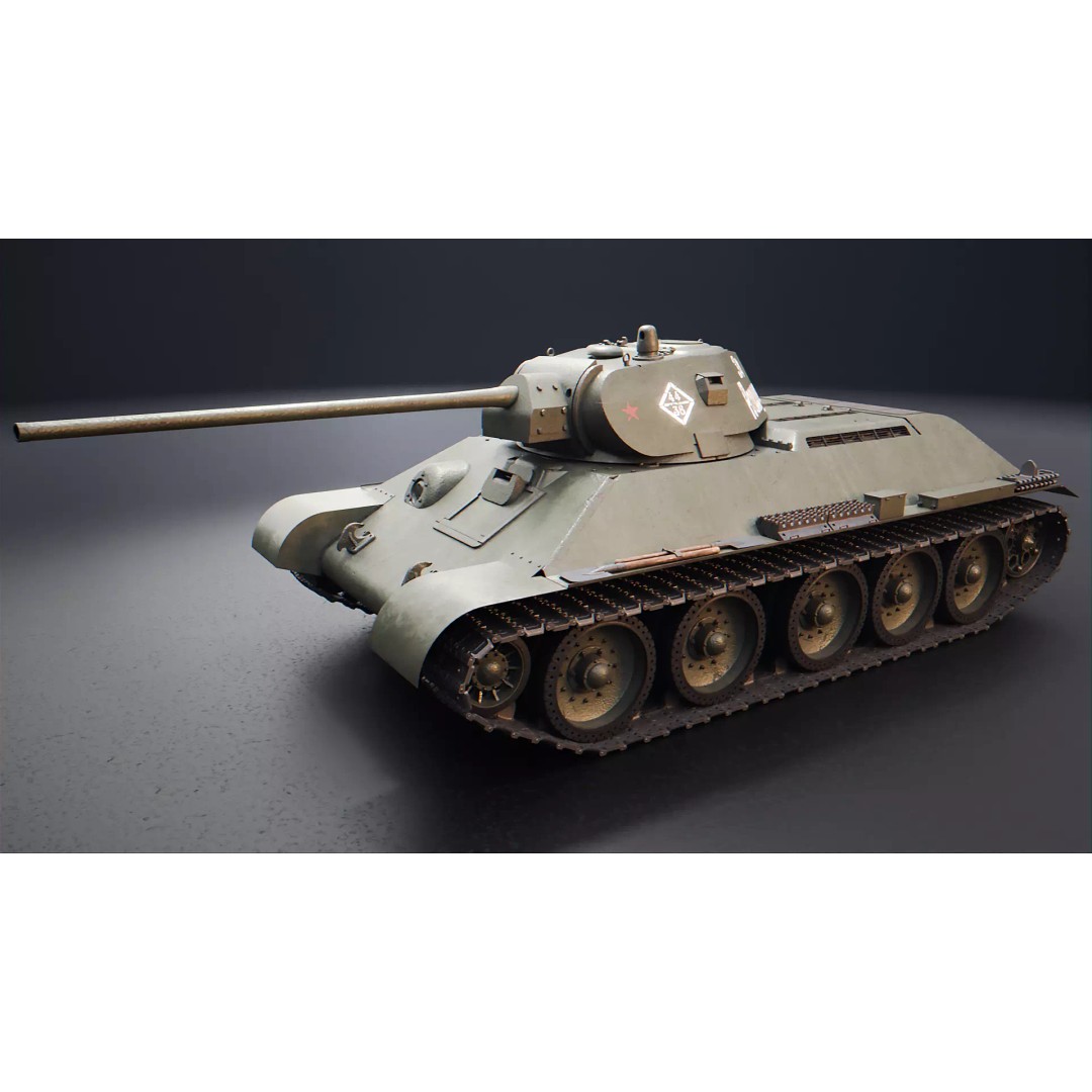 T-34 3D Model – WWII Soviet Medium Tank, PBR, Rigged, FBX - View 2
