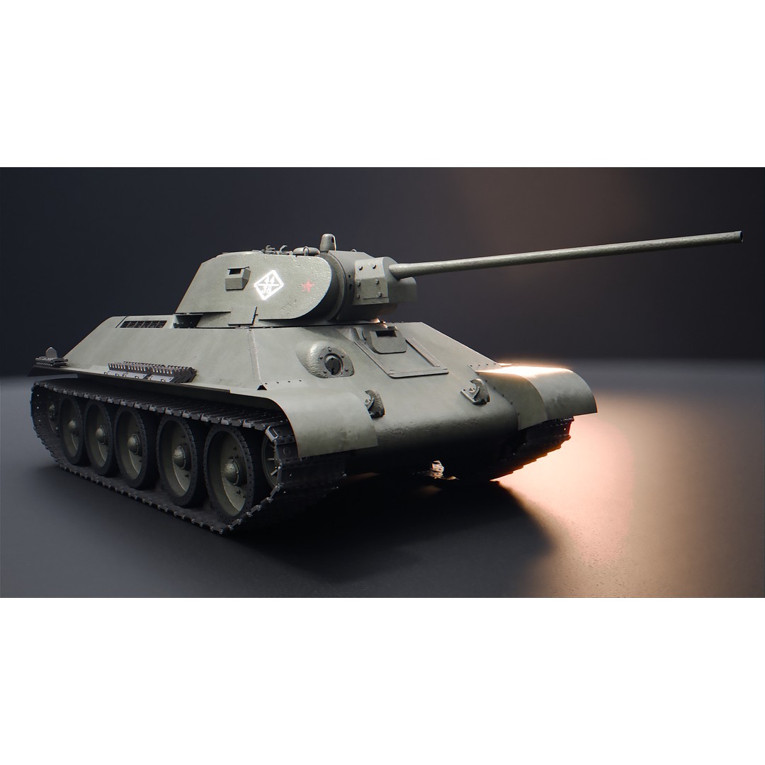 T-34 3D Model – WWII Soviet Medium Tank, PBR, Rigged, FBX - View 4