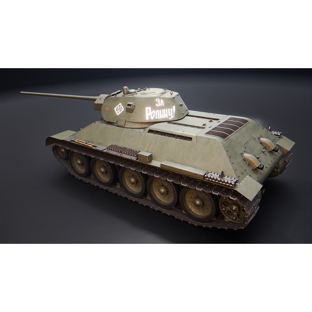 T-34 3D Model – WWII Soviet Medium Tank, PBR, Rigged, FBX - View 6