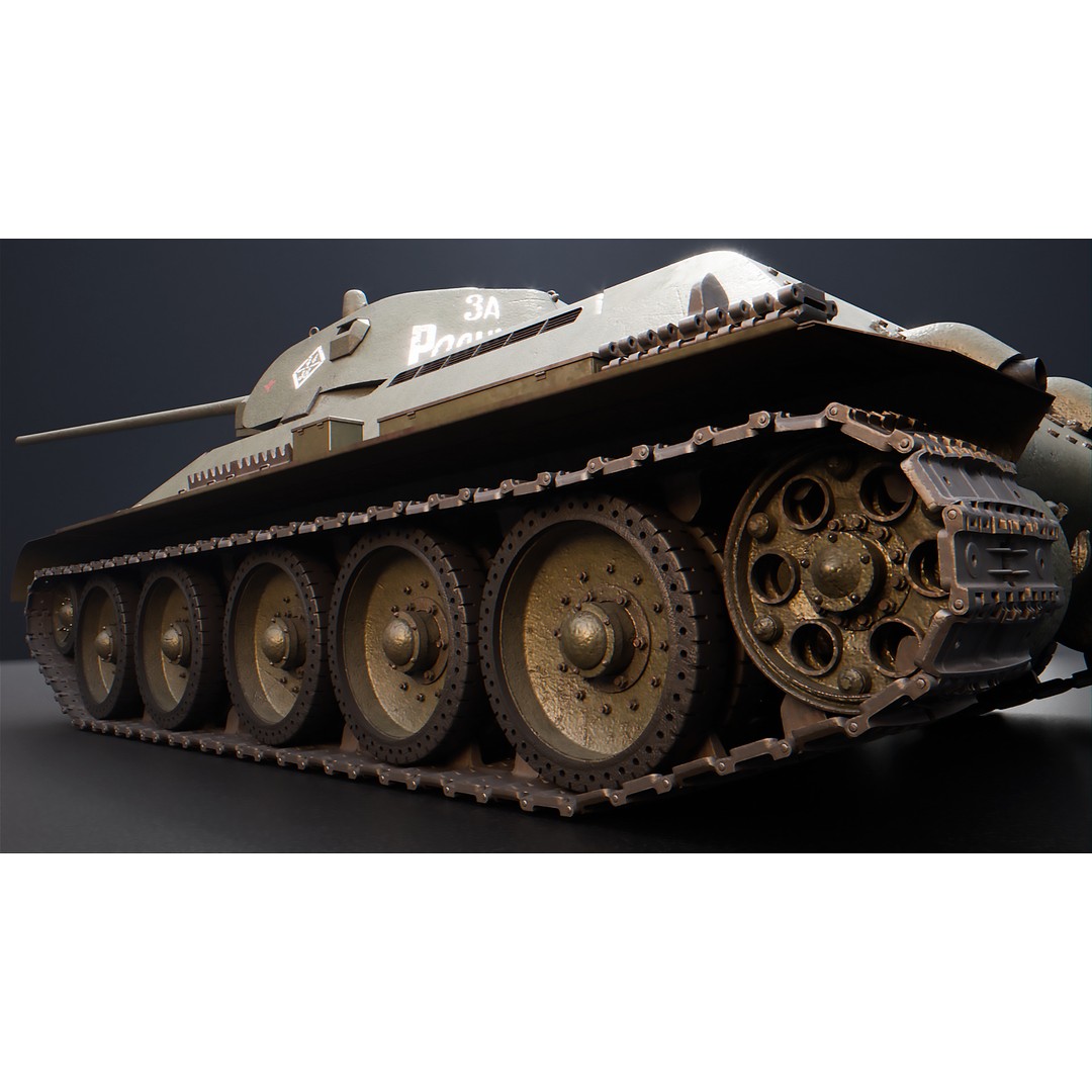 T-34 3D Model – WWII Soviet Medium Tank, PBR, Rigged, FBX - View 8