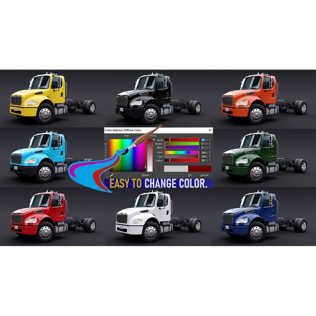 Freightliner M2 106 Day Cab 3D Model – Low Poly PBR Truck Asset - View 31