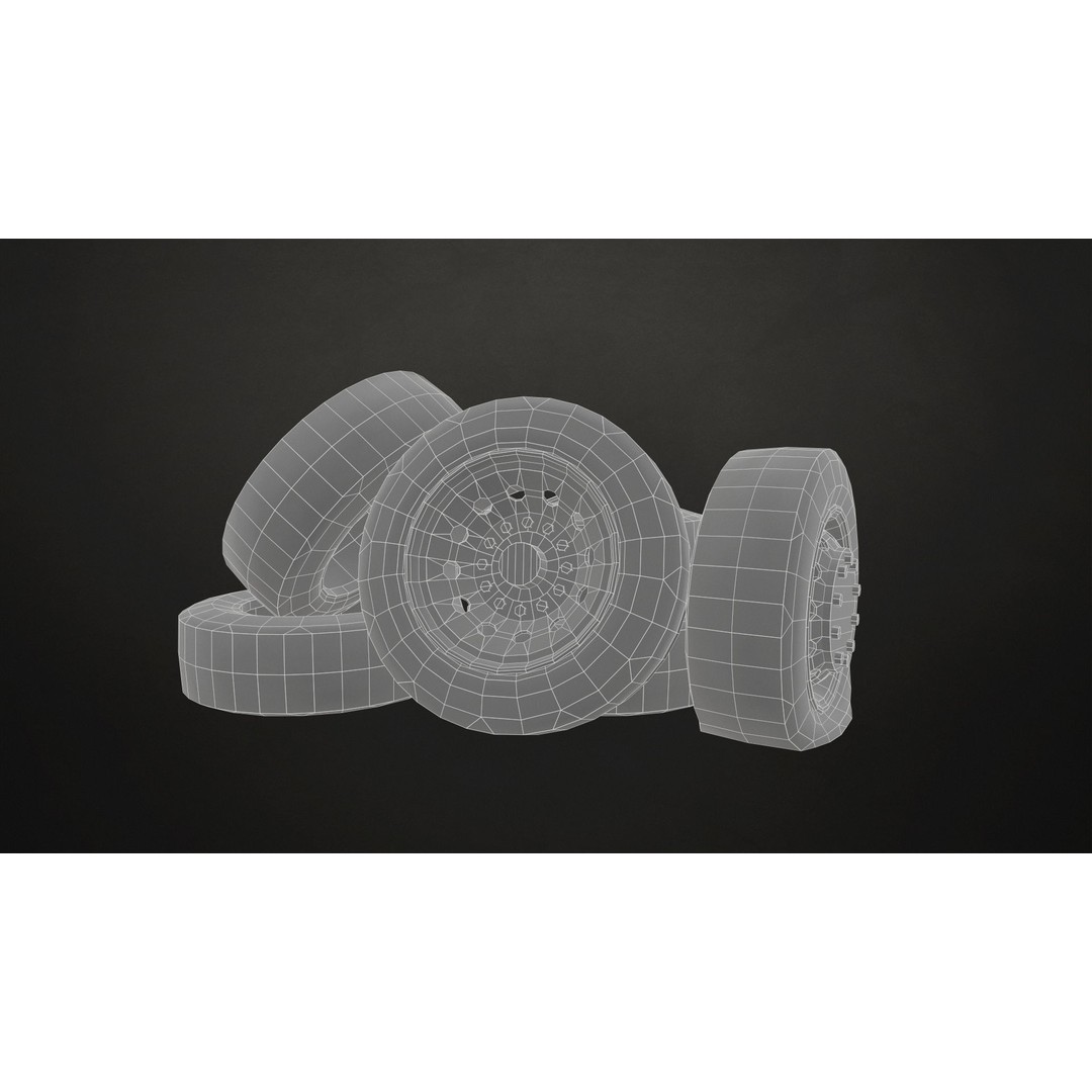 Truck Wheels 3D Model – Low Poly Game Ready Rims and Tires, FBX