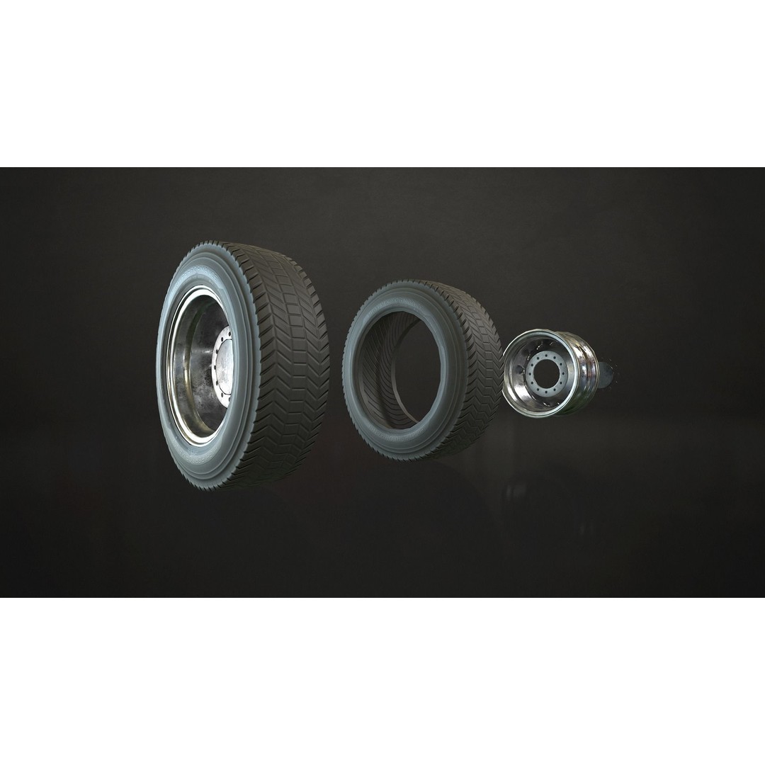 Truck Wheels 3D Model – Low Poly Game Ready Rims and Tires, FBX - View 16