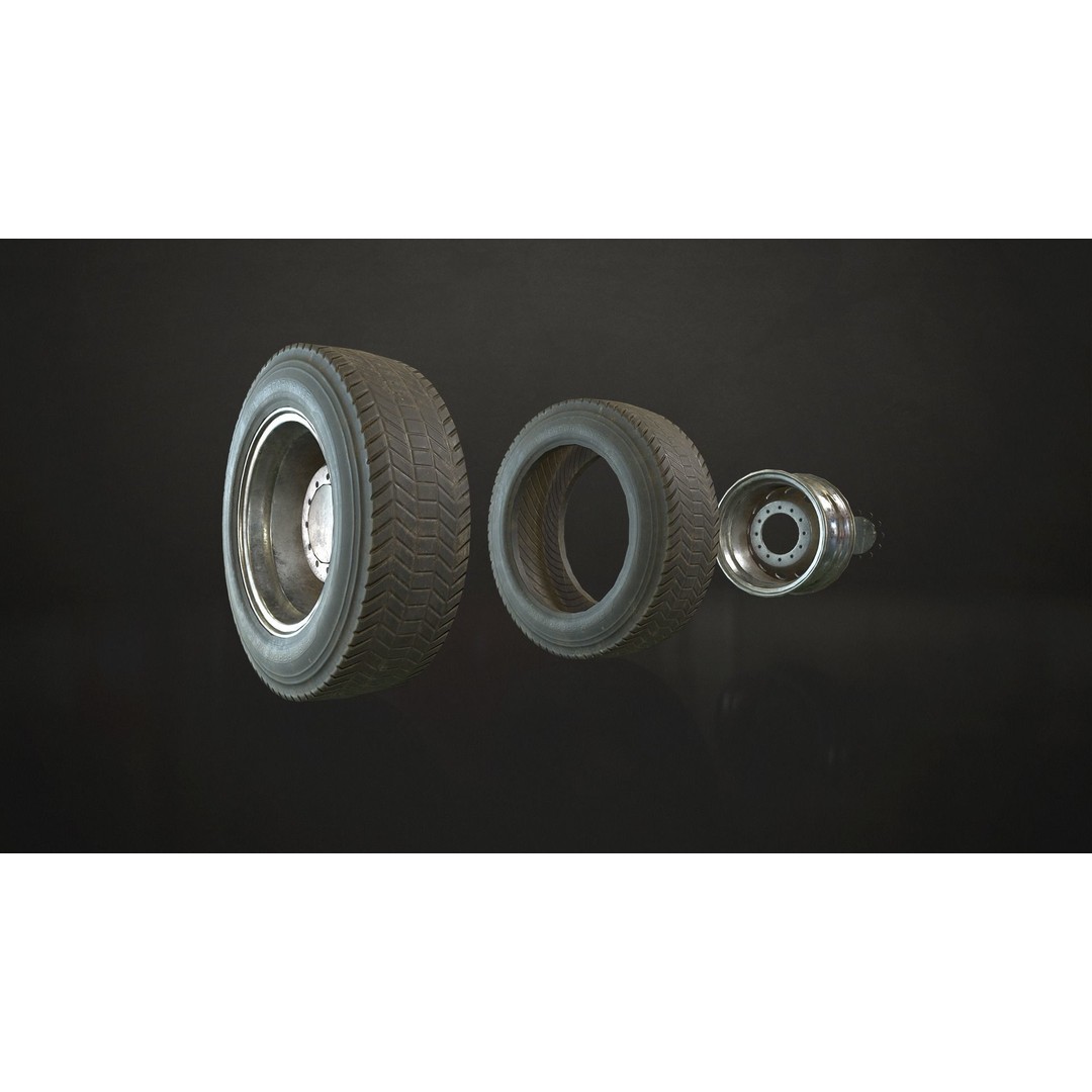 Truck Wheels 3D Model – Low Poly Game Ready Rims and Tires, FBX - View 17