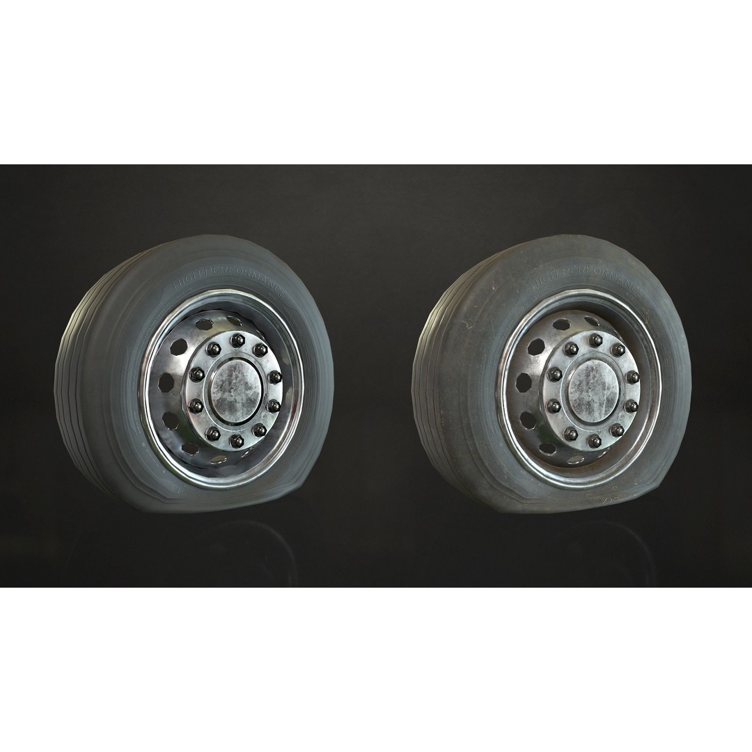 Truck Wheels 3D Model – Low Poly Game Ready Rims and Tires, FBX - View 18