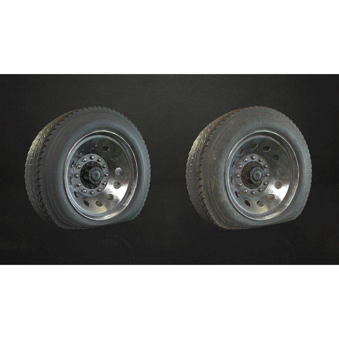 Truck Wheels 3D Model – Low Poly Game Ready Rims and Tires, FBX - View 19