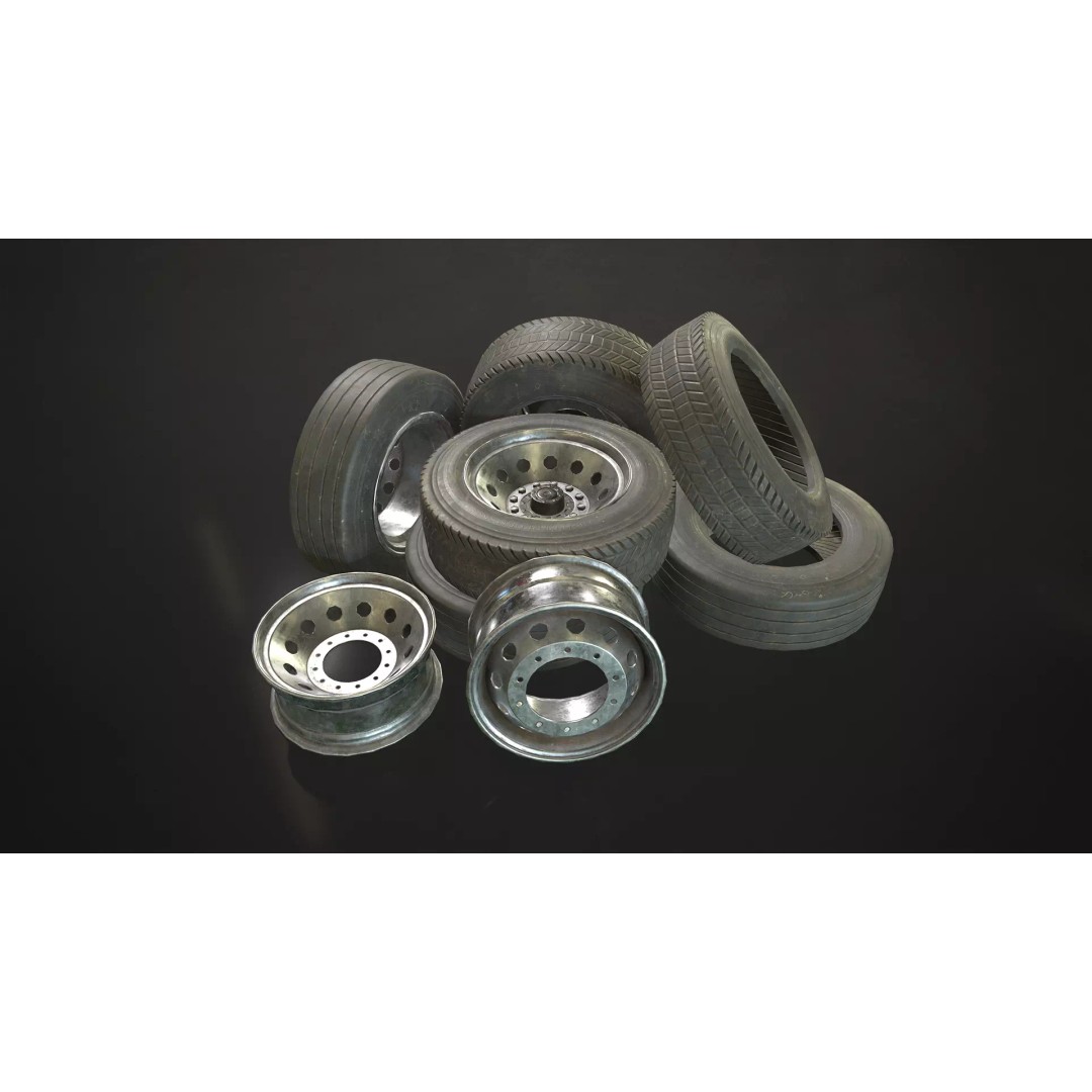 Truck Wheels 3D Model – Low Poly Game Ready Rims and Tires, FBX - View 2