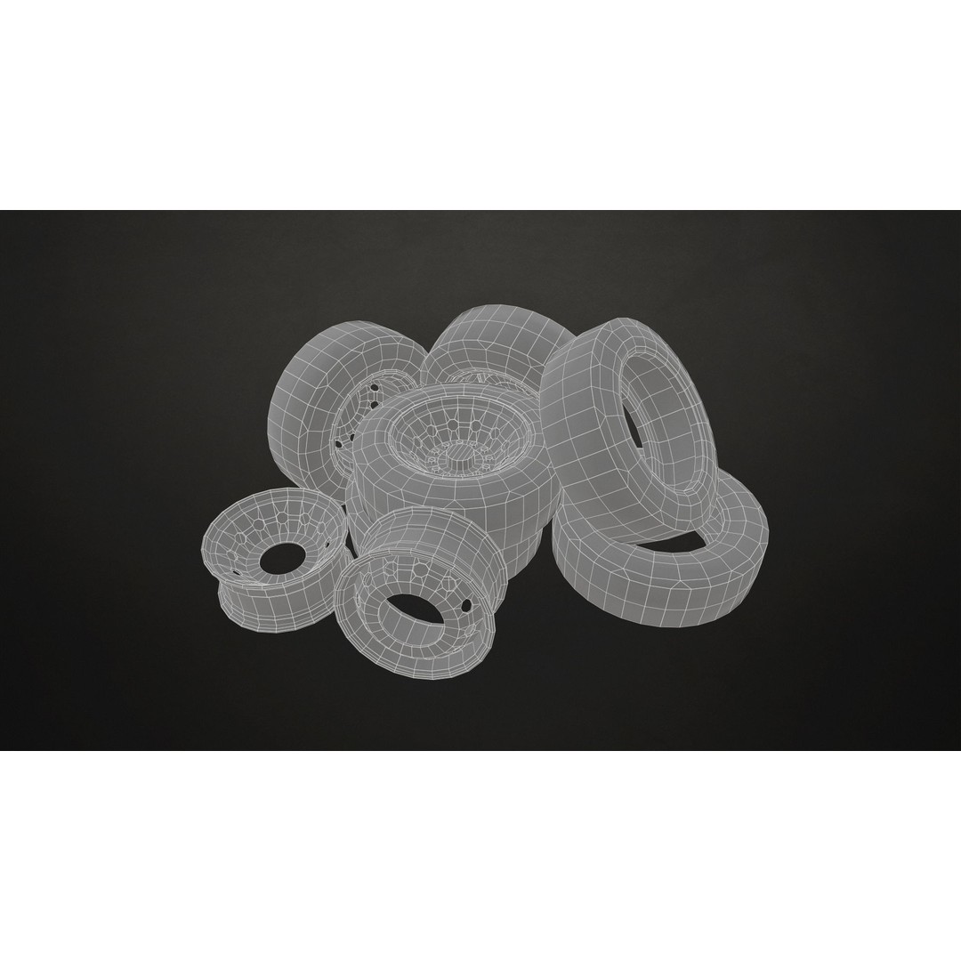 Truck Wheels 3D Model – Low Poly Game Ready Rims and Tires, FBX - View 20