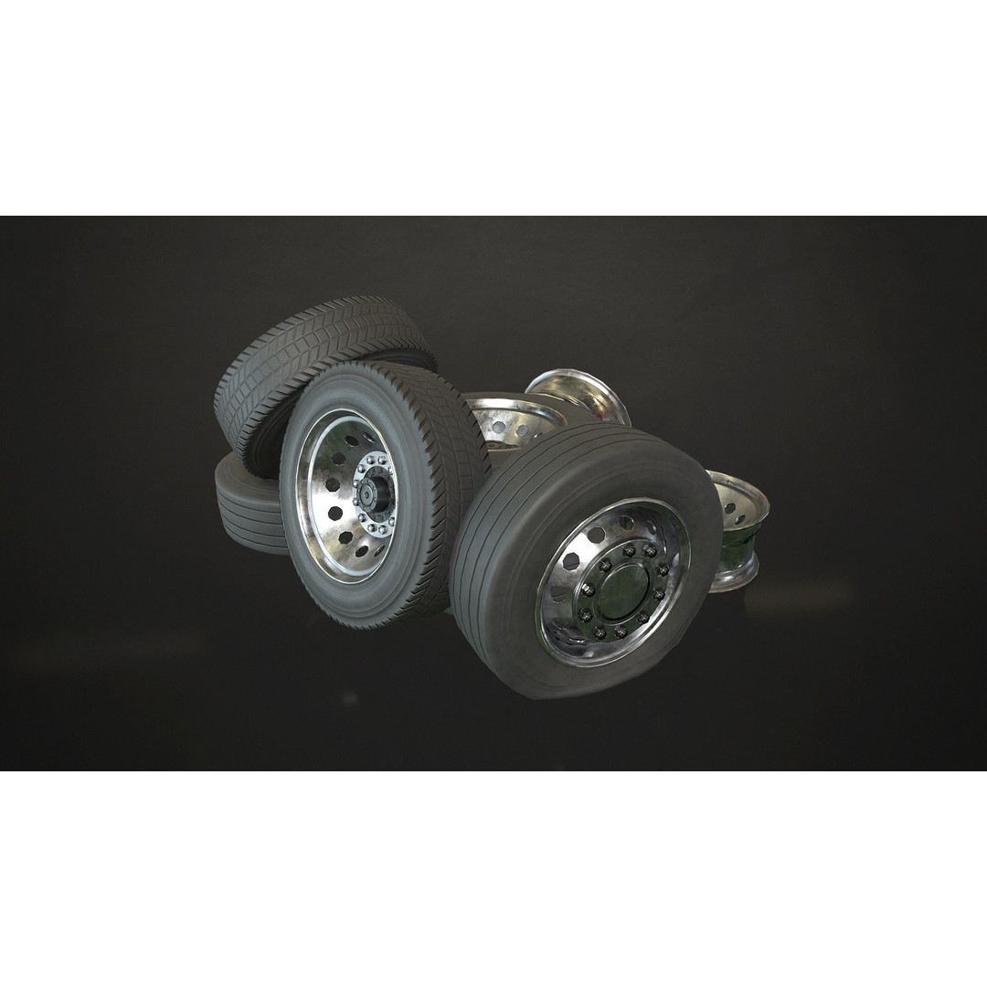 Truck Wheels 3D Model – Low Poly Game Ready Rims and Tires, FBX - View 4