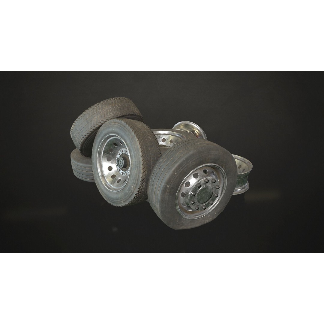 Truck Wheels 3D Model – Low Poly Game Ready Rims and Tires, FBX - View 5