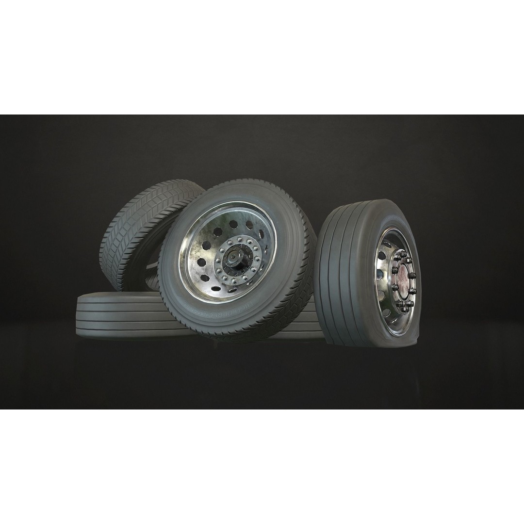 Truck Wheels 3D Model – Low Poly Game Ready Rims and Tires, FBX - View 6