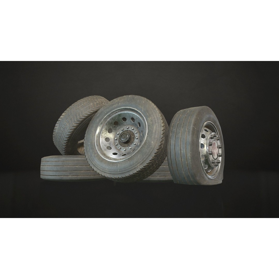 Truck Wheels 3D Model – Low Poly Game Ready Rims and Tires, FBX - View 7