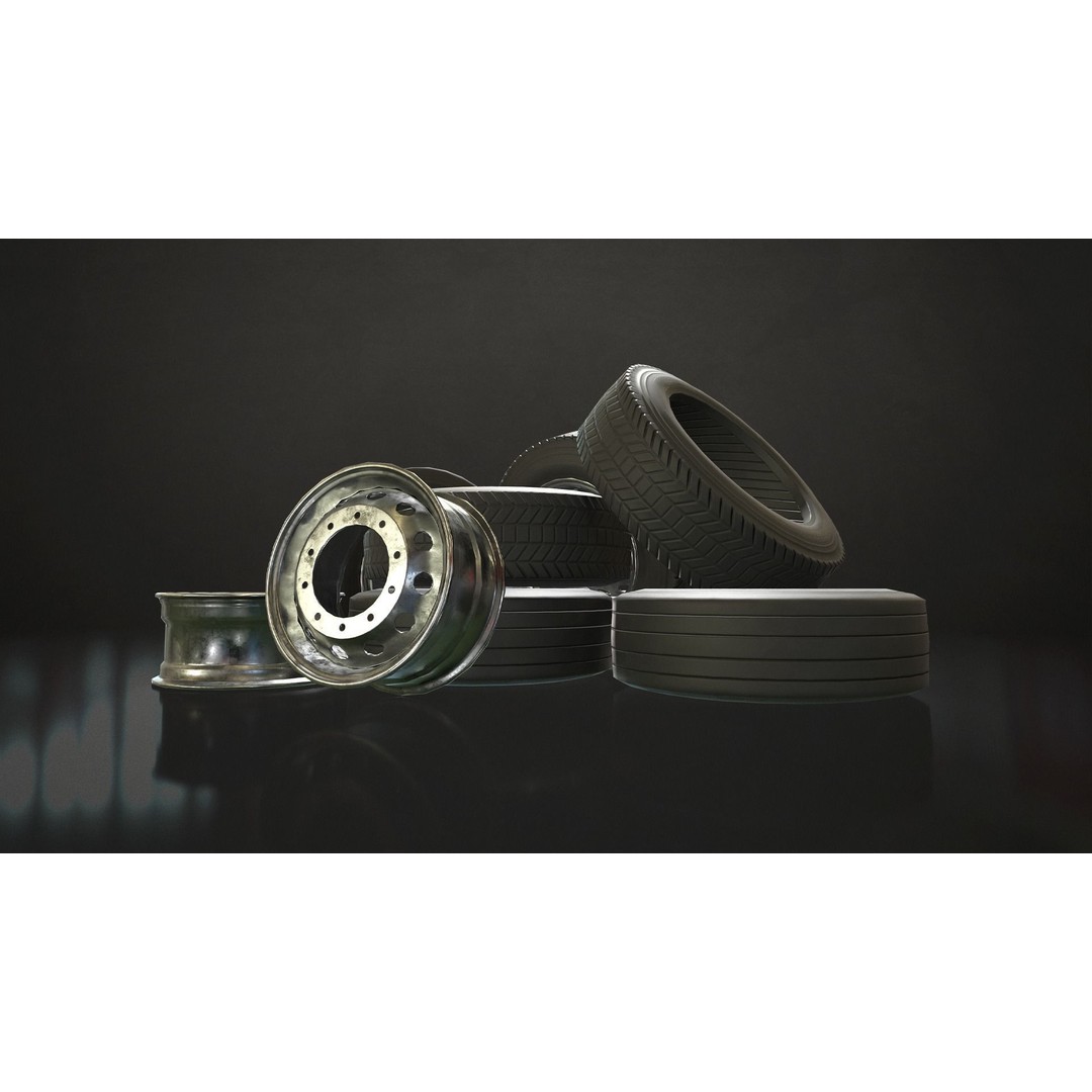 Truck Wheels 3D Model – Low Poly Game Ready Rims and Tires, FBX - View 8